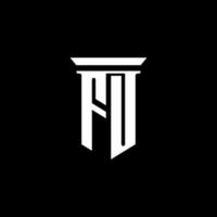 logotipo del monograma fu con estilo emblema aislado sobre fondo negro vector