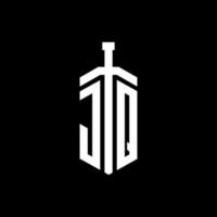 JQ logo monogram with sword element ribbon design template vector