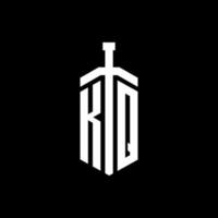 KQ logo monogram with sword element ribbon design template vector