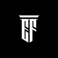 Logotipo del monograma ef con estilo emblema aislado sobre fondo negro vector