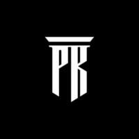 Logotipo de monograma pk con estilo emblema aislado sobre fondo negro vector