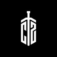 monograma del logotipo de cz con plantilla de diseño de cinta de elemento espada vector
