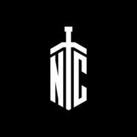 NC logo monogram with sword element ribbon design template vector