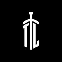 TL logo monogram with sword element ribbon design template vector