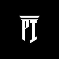 Logotipo del monograma pi con estilo emblema aislado sobre fondo negro vector