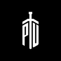 PU logo monogram with sword element ribbon design template vector