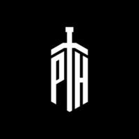 PH logo monogram with sword element ribbon design template vector