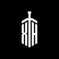 XH logo monogram with sword element ribbon design template vector