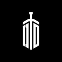 OD logo monogram with sword element ribbon design template vector