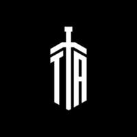 TA logo monogram with sword element ribbon design template vector