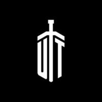 Ut logo monograma con plantilla de diseño de cinta de elemento espada vector
