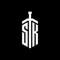 monograma del logotipo de sk con plantilla de diseño de cinta de elemento de espada vector