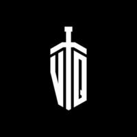 Vq logo monograma con plantilla de diseño de cinta de elemento espada vector