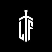 LF logo monogram with sword element ribbon design template vector