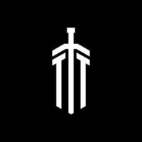 TT logo monogram with sword element ribbon design template vector