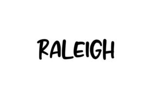 Letras de la mano del texto de la palabra de la tipografía manuscrita de la ciudad de Raleigh. texto de caligrafía moderna. de color negro vector
