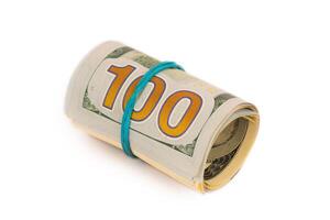 100 dollars roll isolated on white background photo