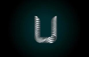 U silver grey alphabet letter logo icon for company. Metallic line design for corporate identity vector