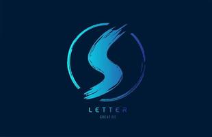 blue hand grunge brush letter S icon logo with circle. Alphabet design for a company design vector