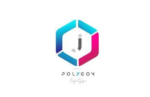 J polygon pink blue icon alphabet letter logo design for business and company vector