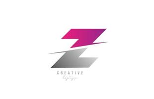 Z pink and grey letter logo alphabet icon design for company and business vector