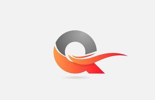 orange grey Q alphabet letter logo icon for business and company with swoosh design vector