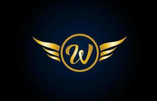 gold golden W wing wings alphabet letter logo icon with classy design for company and business vector
