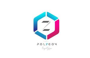 Z polygon pink blue icon alphabet letter logo design for business and company vector