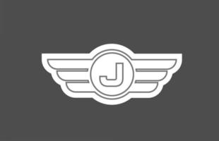 J alphabet letter logo icon for business and company with line wing design vector