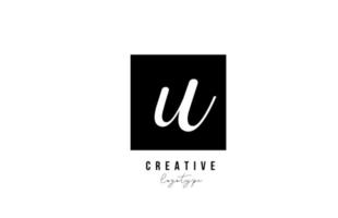 U simple black and white square alphabet letter logo icon design for company and business vector