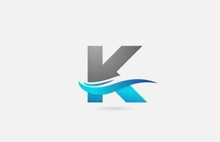 blue grey K alphabet letter logo icon for business and company with swoosh design vector