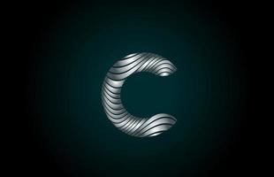 C silver grey alphabet letter logo icon for company. Metallic line design for corporate identity