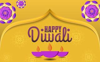 Happy Diwali vector illustration, Happy diwali vector banner illustration with diya - oil lamp, Diwali illustration with typography, creative Diwali Vector design for greeting card and background.