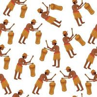 Hand drawn Illustration of an African Man Drumming a Drum Seamless Background vector