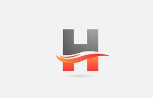 orange grey H alphabet letter logo icon for business and company with swoosh design vector
