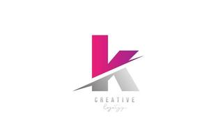 K pink and grey letter logo alphabet icon design for company and business vector