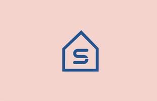 blue pink S alphabet letter logo icon for company and business with house design vector