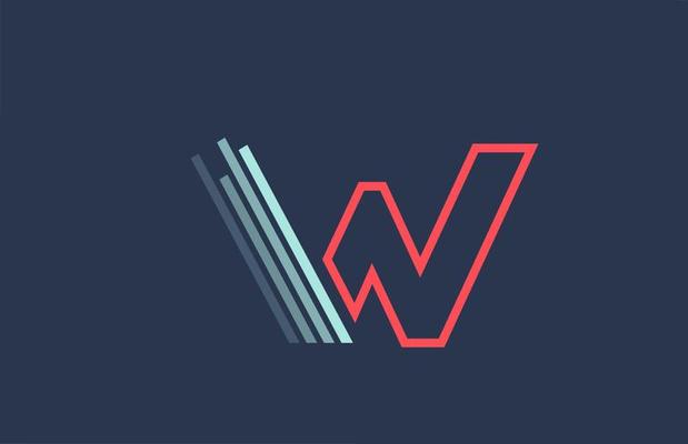 blue red W alphabet letter logo icon for company and business with line design