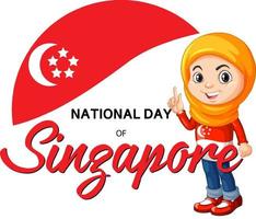 National Day of Singapore banner with a muslim girl cartoon character vector