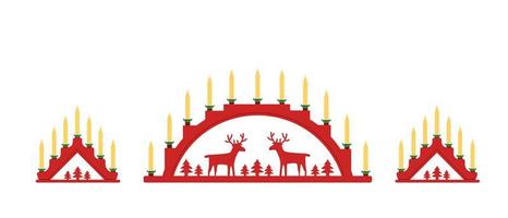 Set red candle arch christmas window decoration. Vector illustration