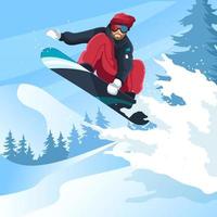 snowboard con estilo en la montaña nevada vector