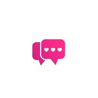 aplicación de citas, logotipo de chat de amor, icono de vector en blanco