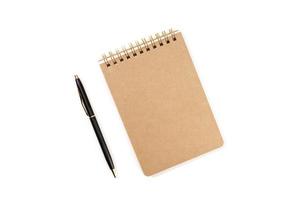 Spiral notepad and pen Isolated on white background. Template mock up photo