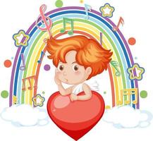 niño Cupido con símbolos de melodía en arco iris vector