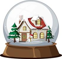 Christmas house in snow globe on white background vector