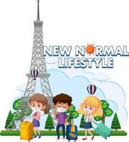 New normal lifestyle logo with people travel during covid-19 pandemic vector