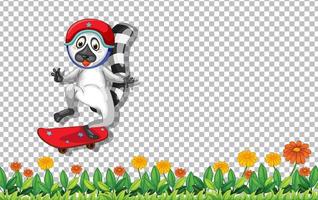 Lemur playing skateboard on grid background vector