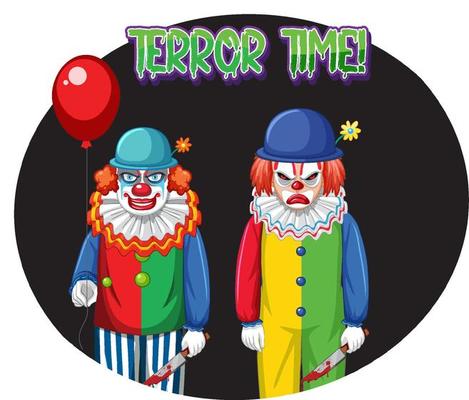 Terror Time badge with two creepy clowns