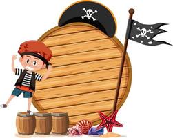 A pirate boy with an empty banner isolated on white background vector