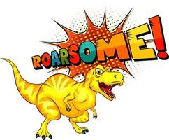 Dinosaur cartoon character with roar font banner vector